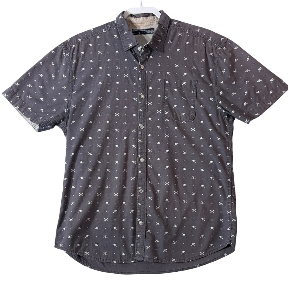 Counter Intelligence Men's Skull Print Shirt Button Up Shirt Large Y2K